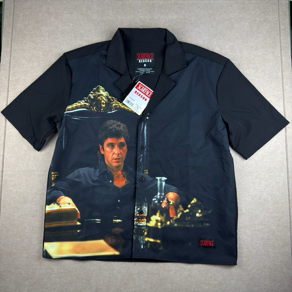 Scarface Tony Montana 1983 Shirt Men S Black Movie‎ Graphic Camp Collar